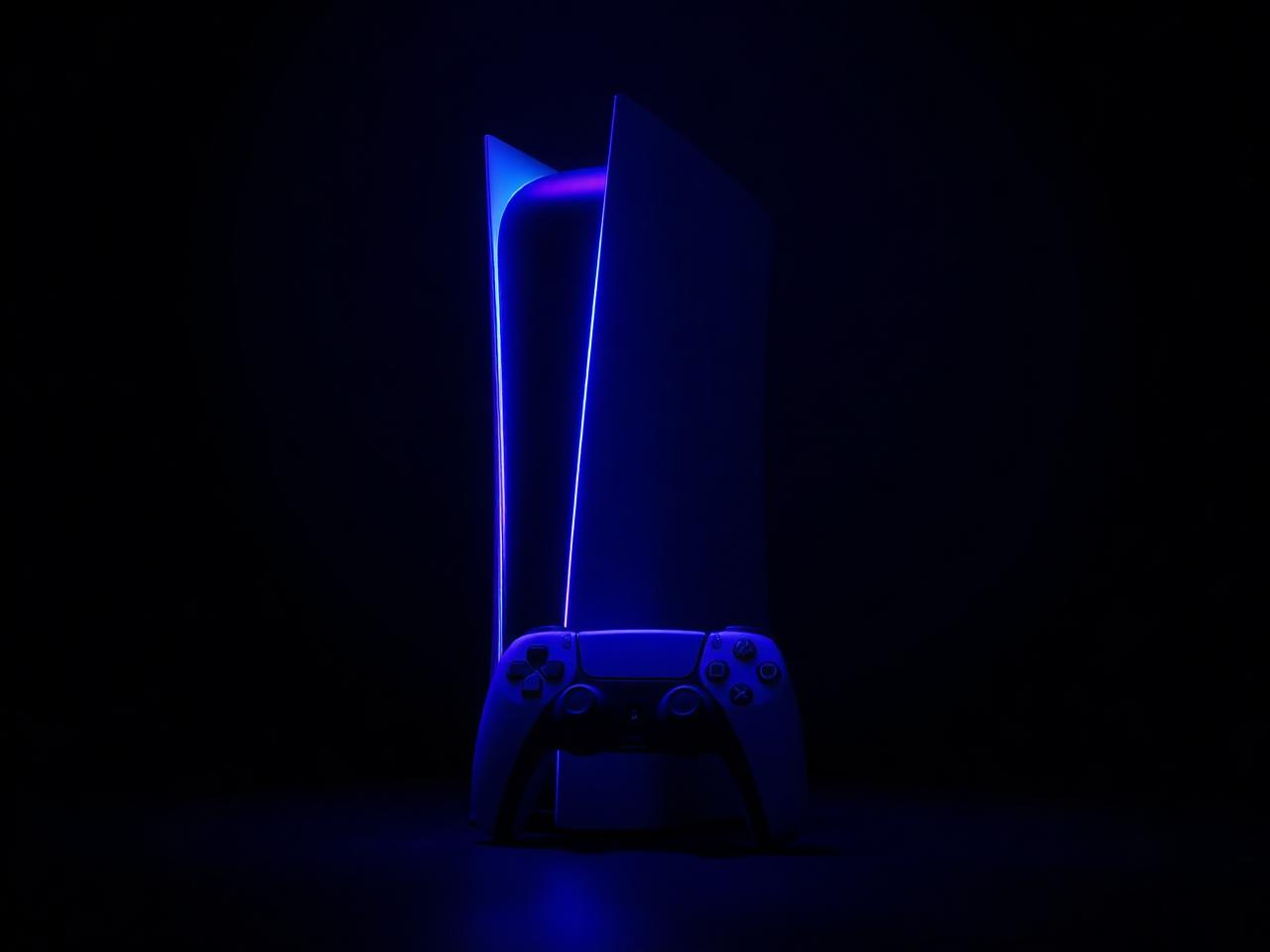 PlayStation 5 console in neon light